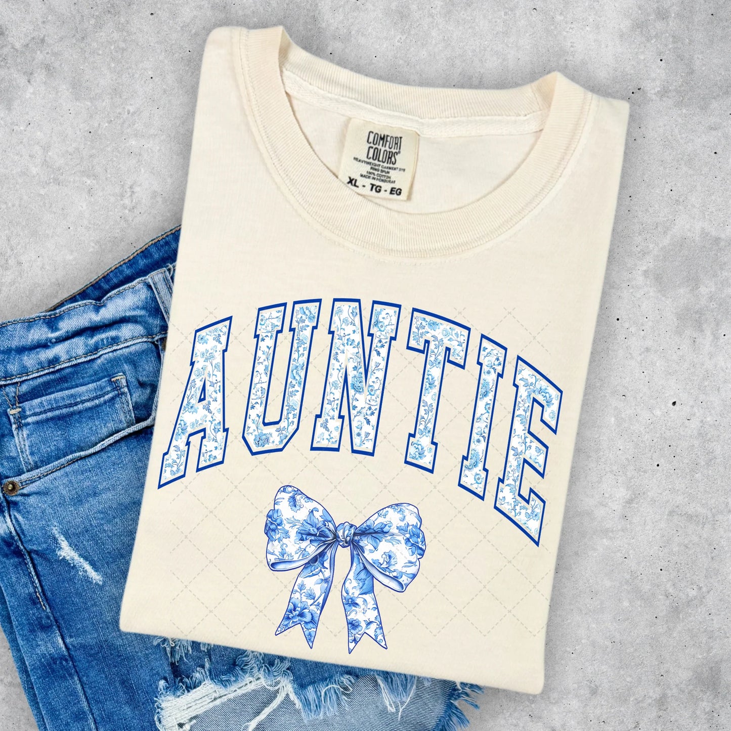 π Auntie Tee with Blue Lace Text β Elegant and Proud!