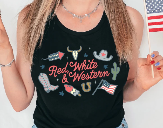 Red White and Western Tee
