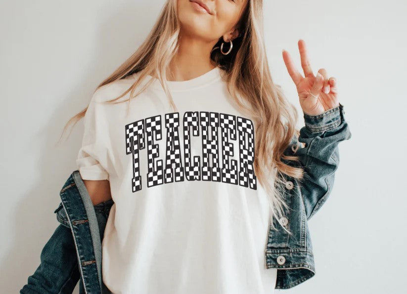 π Checkered Teacher Tee β Classy, Chic, and Ready to Teach!
