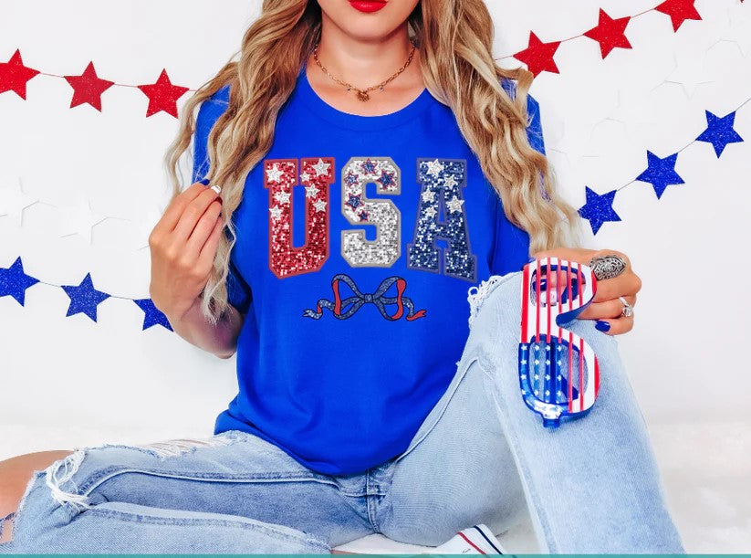 ๐บ๐ธ USA Glitter Tee โ Sparkle with Patriotism!