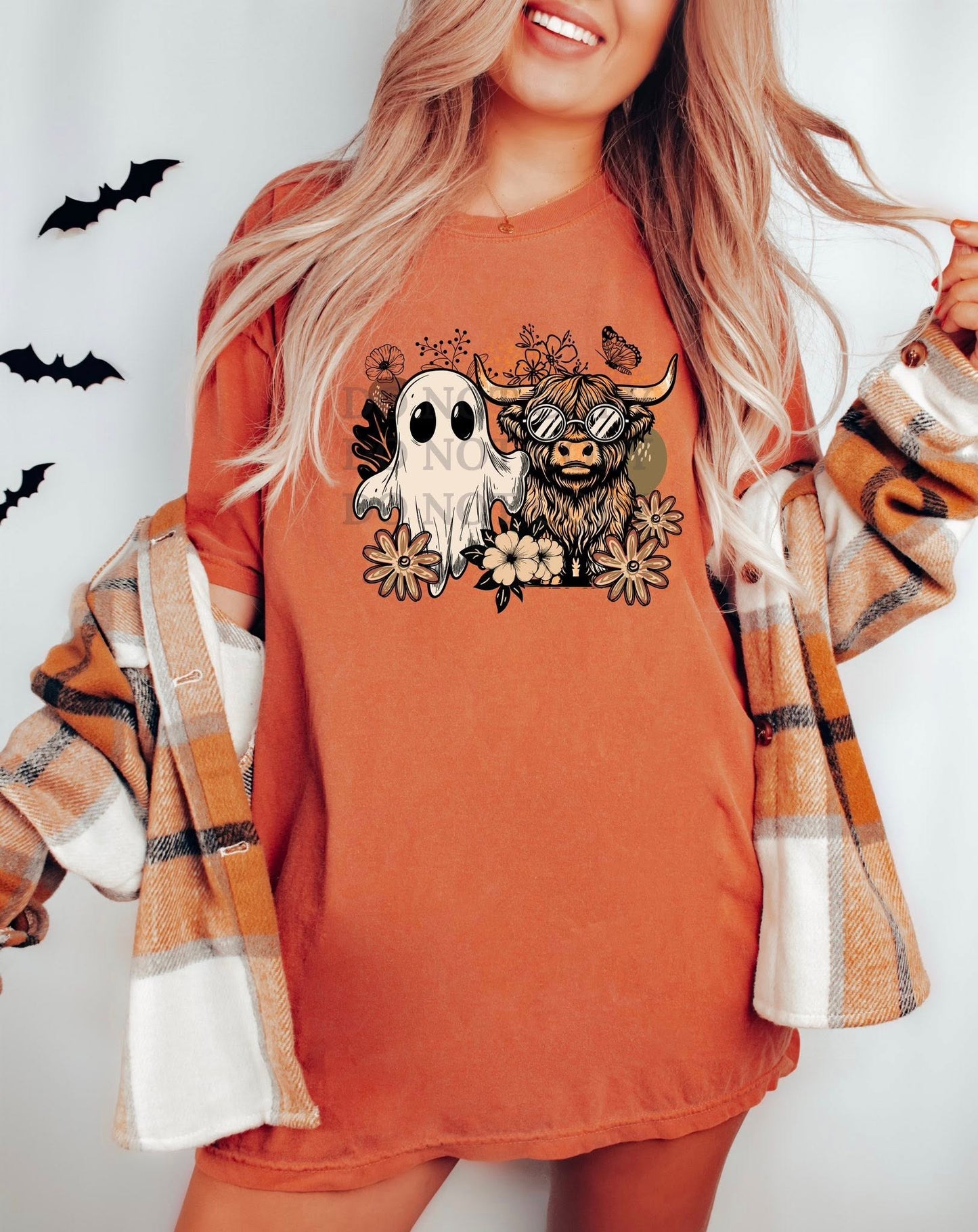 Floral highland cow/ghost tee