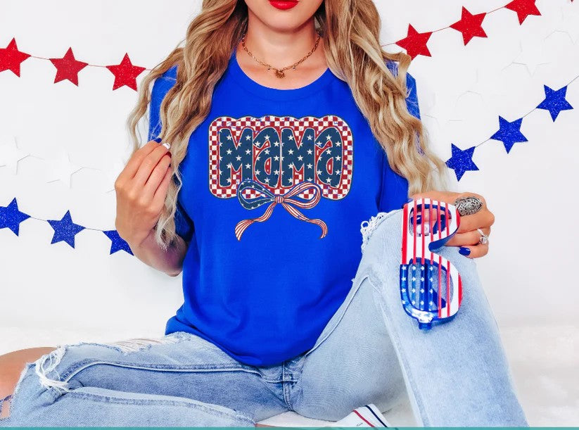 πΊπΈ Mama American Flag Bow Tee β Proud, Patriotic, and Adorably Bold!