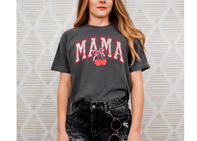 ๐ธ Mama Tee with Floral Print & Cherry โ Sweet and Stylish!