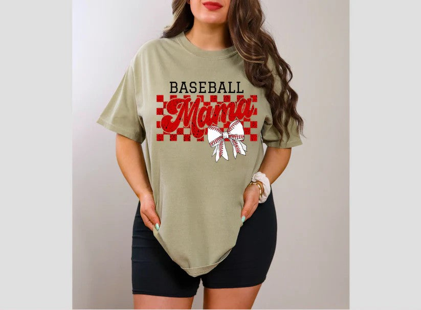 ⚾ Baseball Mama Tee – Home Run Style with a Red Checkered Twist!