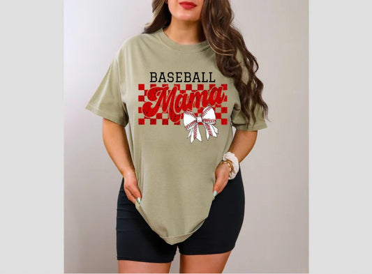 ⚾ Baseball Mama Tee – Home Run Style with a Red Checkered Twist!