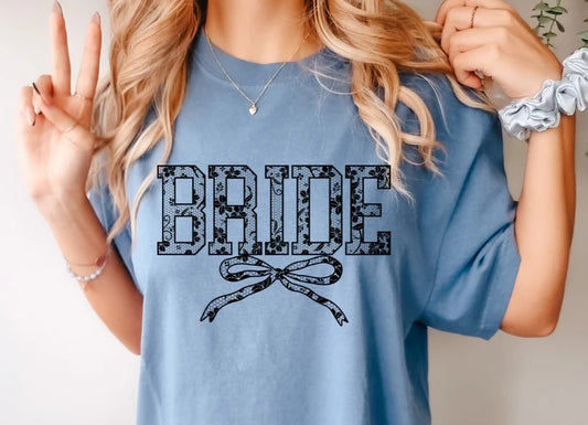 💍 Bride Tee – Black Lace Elegance with a Bow!