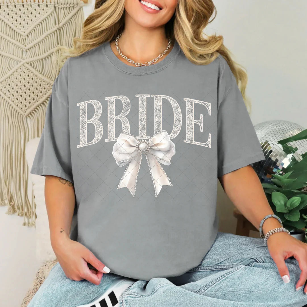 💍 Bride Tee with White Lace and Bow – Elegant and Effortlessly Beautiful!