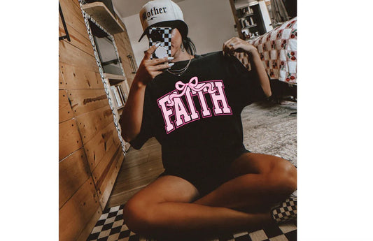 🌸 Faith Tee in Pink with a Bow – Graceful Style for Every Day!