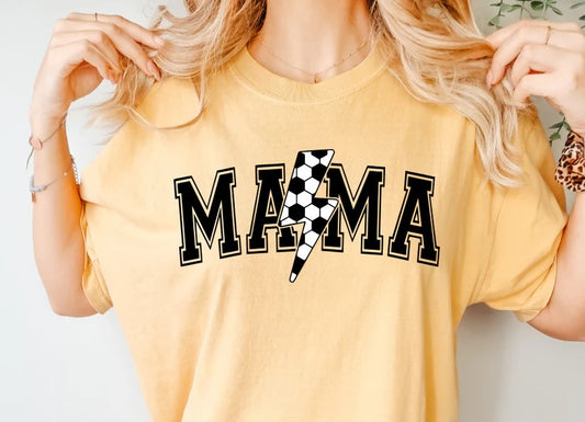 ⚽️ ⚡ Mama Tee with Lightning Bolt & Soccer Ball Print – Bold, Fierce, and Proud!