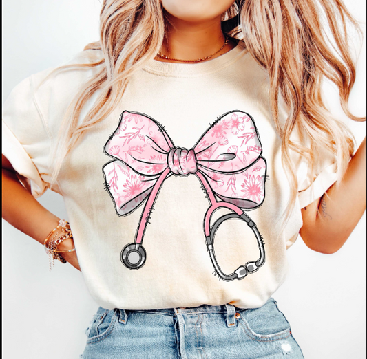 Nurse Bow Stethoscope Graphic Tee 🩺🎀💙