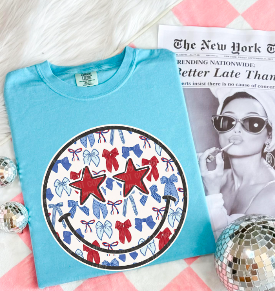Smiley Stars & Bows Tee 🎆🎀