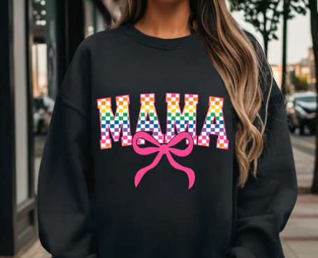 Mama Rainbow Checkered Tee (Glitter)