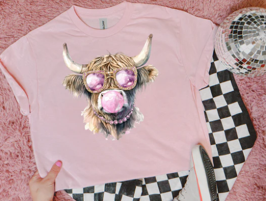 Bubble Gum Cow Graphic Tee – Sweet, Sassy, and Fun 🐄🍬