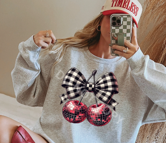 Checkered Bow with Cherry Graphic Tee 🍒🎀