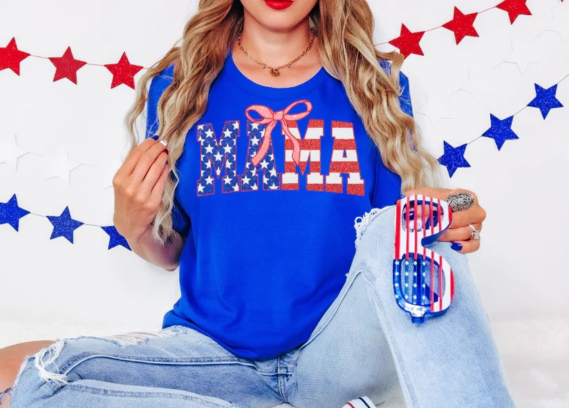 🇺🇸 Mama Tee with American Flag Letters – Proud, Patriotic, and Unforgettable!