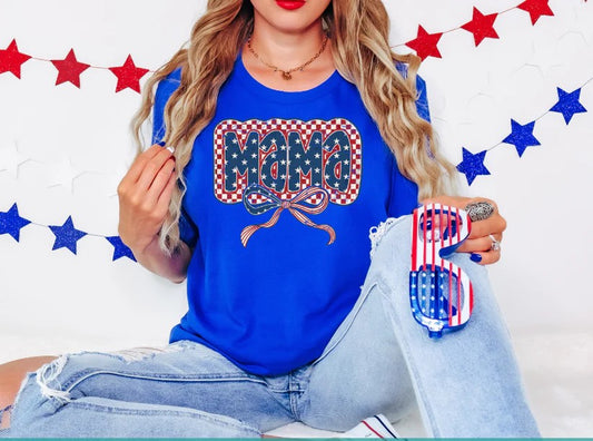 🇺🇸 Mama American Flag Bow Tee – Proud, Patriotic, and Adorably Bold!