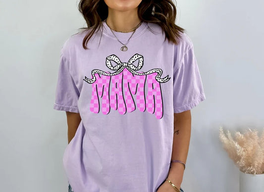 💖 Mama Tee with Pink Checkered Print – Fun, Feminine, and Proud!