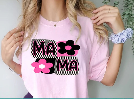 🌸 Mama Checkered Flower Tee – Bold, Beautiful, and Proud!