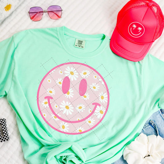 🌸 Summer Tee – Pink Smiley Face with Flowers! 🌞